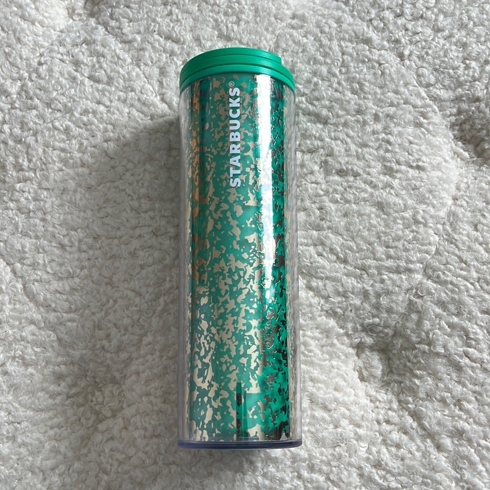 Starbucks Holiday tumbler green gold iridescent marble 16oz vacuum seal, new